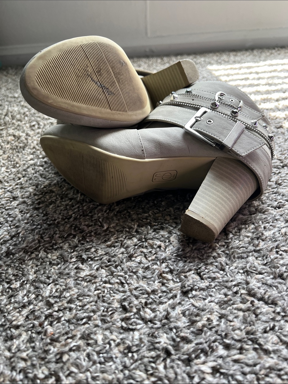 JLo Studded Buckle Ankle Booties in Light Gray - Picture 2 of 9